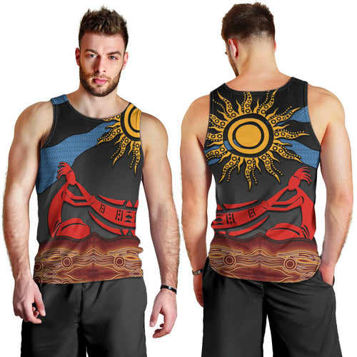 Didgeridoo Men Tank Top Australian Aboriginal Sun Motif Indigenous Art