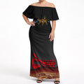 Didgeridoo Off Shoulder Maxi Dress Australian Aboriginal Sun Motif Indigenous Art