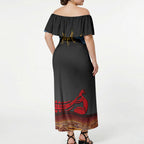 Didgeridoo Off Shoulder Maxi Dress Australian Aboriginal Sun Motif Indigenous Art