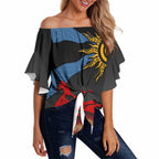 Didgeridoo Off Shoulder Wrap Waist Top Australian Aboriginal Sun Motif Indigenous Art