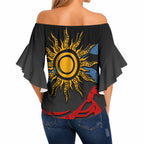 Didgeridoo Off Shoulder Wrap Waist Top Australian Aboriginal Sun Motif Indigenous Art