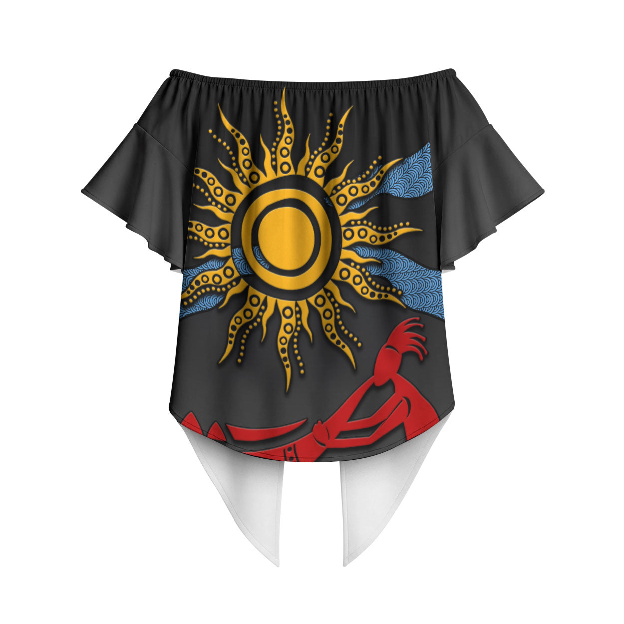 Didgeridoo Off Shoulder Wrap Waist Top Australian Aboriginal Sun Motif Indigenous Art