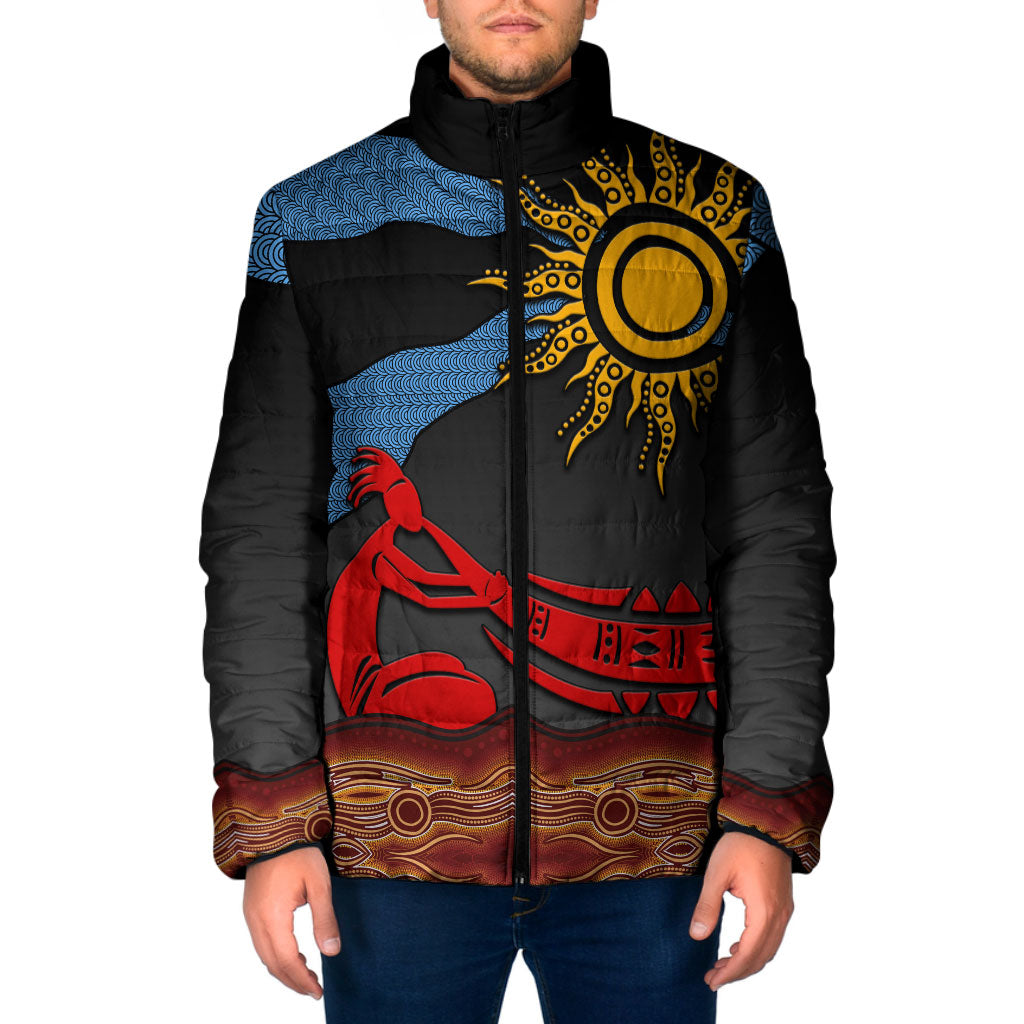 Didgeridoo Padded Jacket Australian Aboriginal Sun Motif Indigenous Art