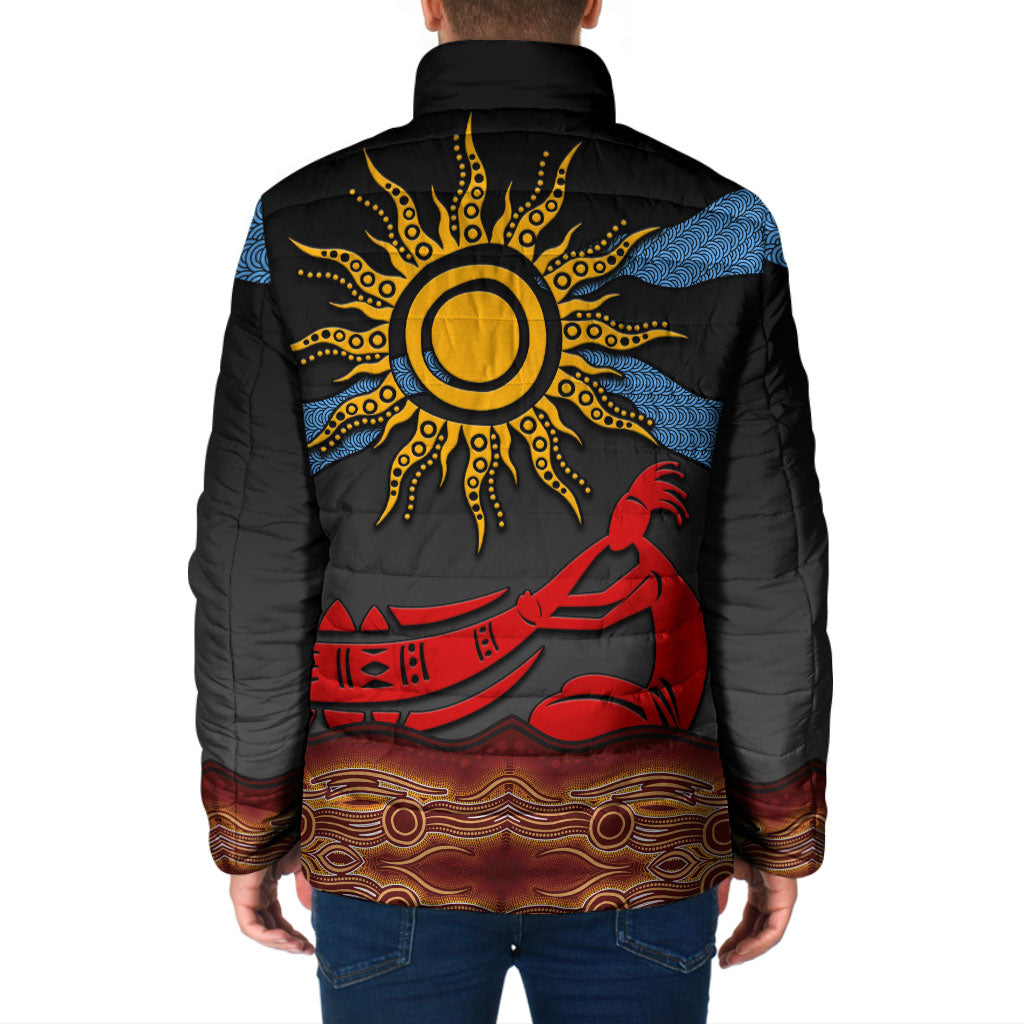 Didgeridoo Padded Jacket Australian Aboriginal Sun Motif Indigenous Art