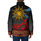 Didgeridoo Padded Jacket Australian Aboriginal Sun Motif Indigenous Art