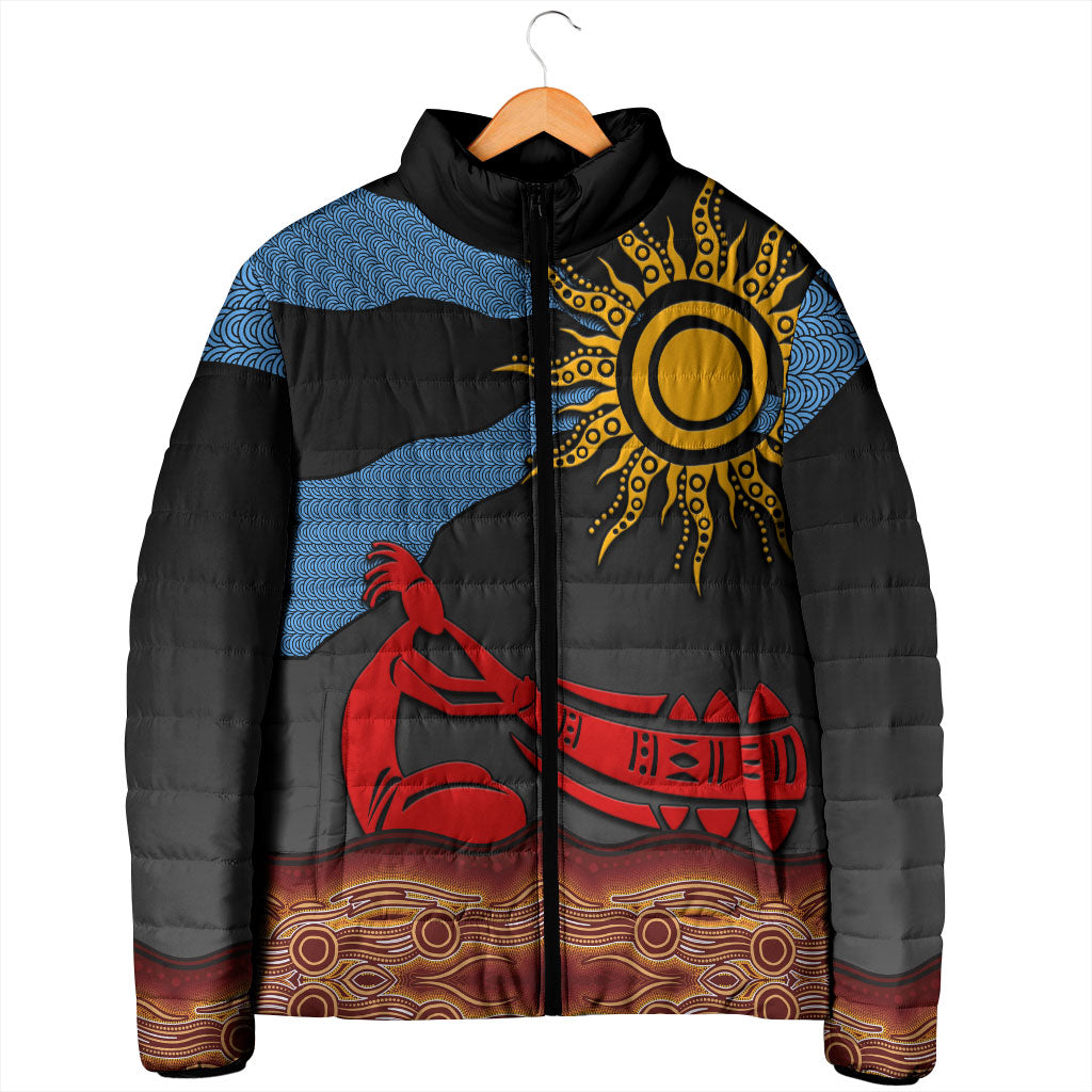 Didgeridoo Padded Jacket Australian Aboriginal Sun Motif Indigenous Art