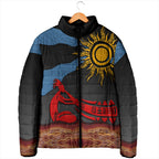 Didgeridoo Padded Jacket Australian Aboriginal Sun Motif Indigenous Art