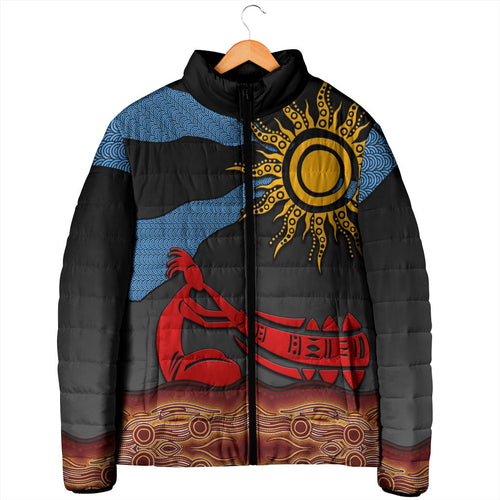 Didgeridoo Padded Jacket Australian Aboriginal Sun Motif Indigenous Art
