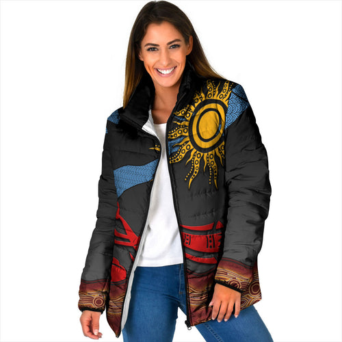 Didgeridoo Padded Jacket Australian Aboriginal Sun Motif Indigenous Art
