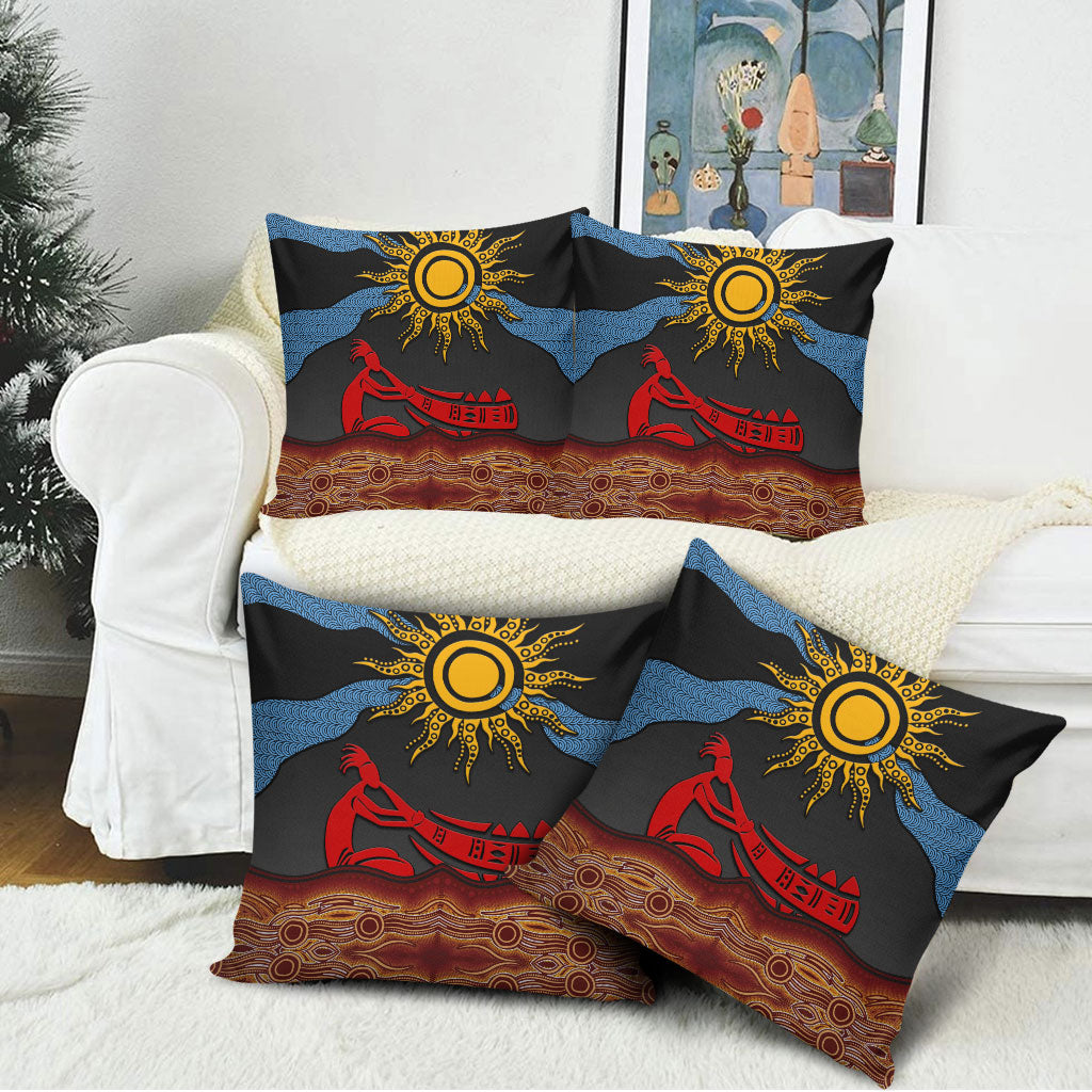 Didgeridoo Pillow Cover Australian Aboriginal Sun Motif Indigenous Art