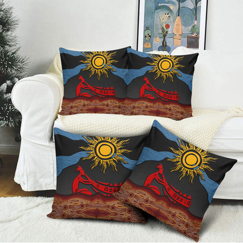 Didgeridoo Pillow Cover Australian Aboriginal Sun Motif Indigenous Art