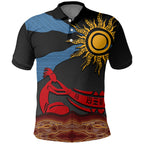 Didgeridoo Polo Shirt Australian Aboriginal Sun Motif Indigenous Art