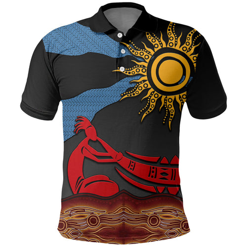 Didgeridoo Polo Shirt Australian Aboriginal Sun Motif Indigenous Art