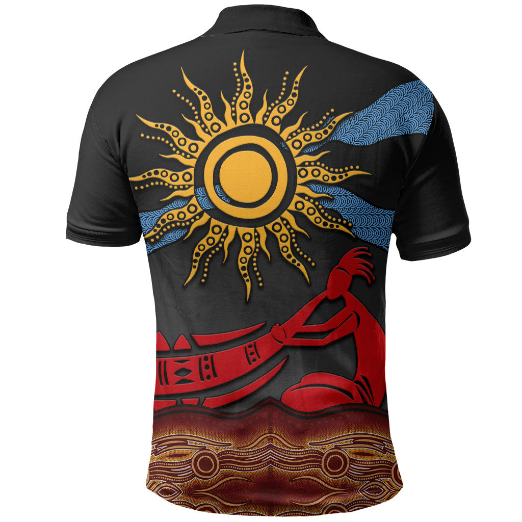 Didgeridoo Polo Shirt Australian Aboriginal Sun Motif Indigenous Art