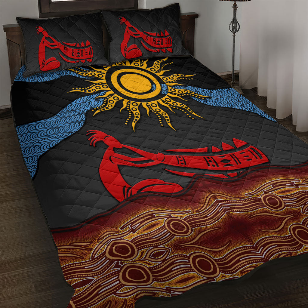 Didgeridoo Quilt Bed Set Australian Aboriginal Sun Motif Indigenous Art