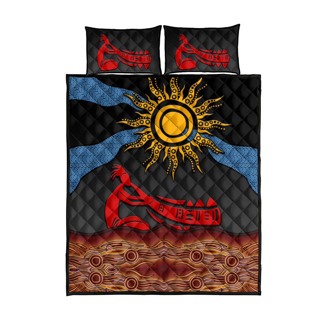 Didgeridoo Quilt Bed Set Australian Aboriginal Sun Motif Indigenous Art
