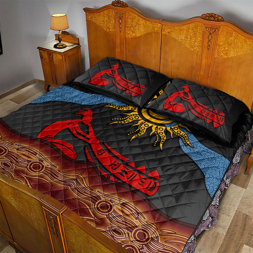 Didgeridoo Quilt Bed Set Australian Aboriginal Sun Motif Indigenous Art