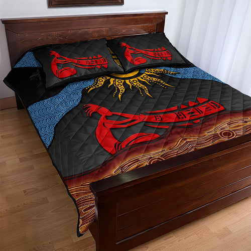 Didgeridoo Quilt Bed Set Australian Aboriginal Sun Motif Indigenous Art