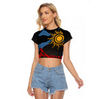 Didgeridoo Raglan Cropped T Shirt Australian Aboriginal Sun Motif Indigenous Art
