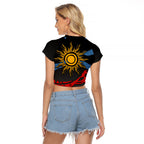Didgeridoo Raglan Cropped T Shirt Australian Aboriginal Sun Motif Indigenous Art