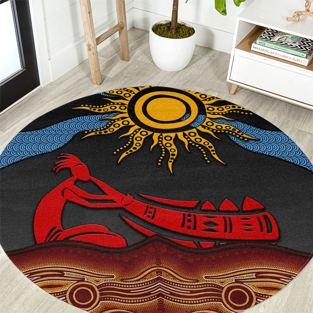 Didgeridoo Round Carpet Australian Aboriginal Sun Motif Indigenous Art