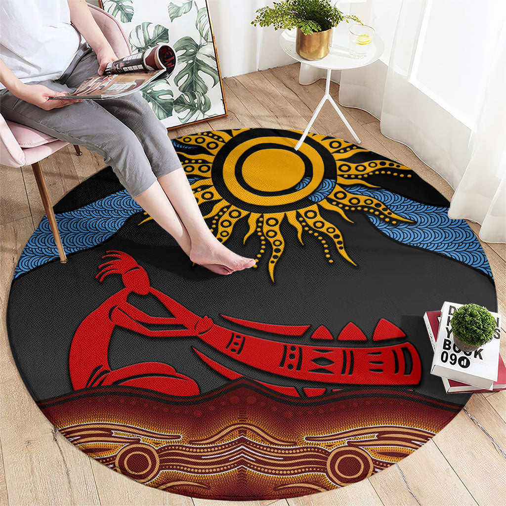 Didgeridoo Round Carpet Australian Aboriginal Sun Motif Indigenous Art