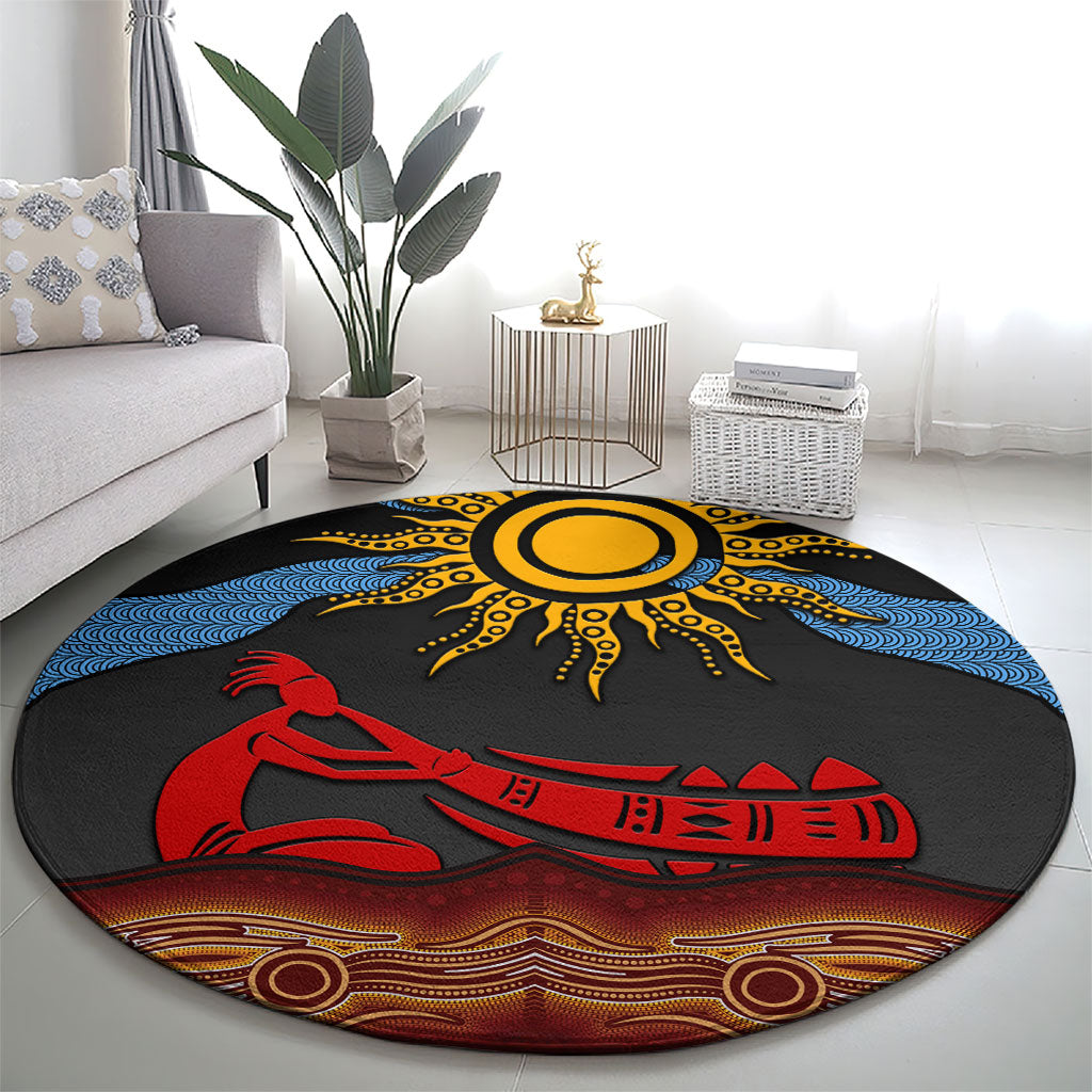 Didgeridoo Round Carpet Australian Aboriginal Sun Motif Indigenous Art