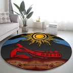 Didgeridoo Round Carpet Australian Aboriginal Sun Motif Indigenous Art