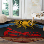 Didgeridoo Round Carpet Australian Aboriginal Sun Motif Indigenous Art