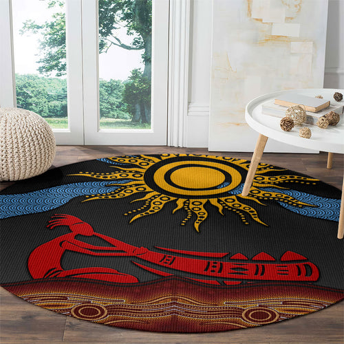 Didgeridoo Round Carpet Australian Aboriginal Sun Motif Indigenous Art
