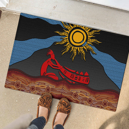 Didgeridoo Rubber Doormat Australian Aboriginal Sun Motif Indigenous Art