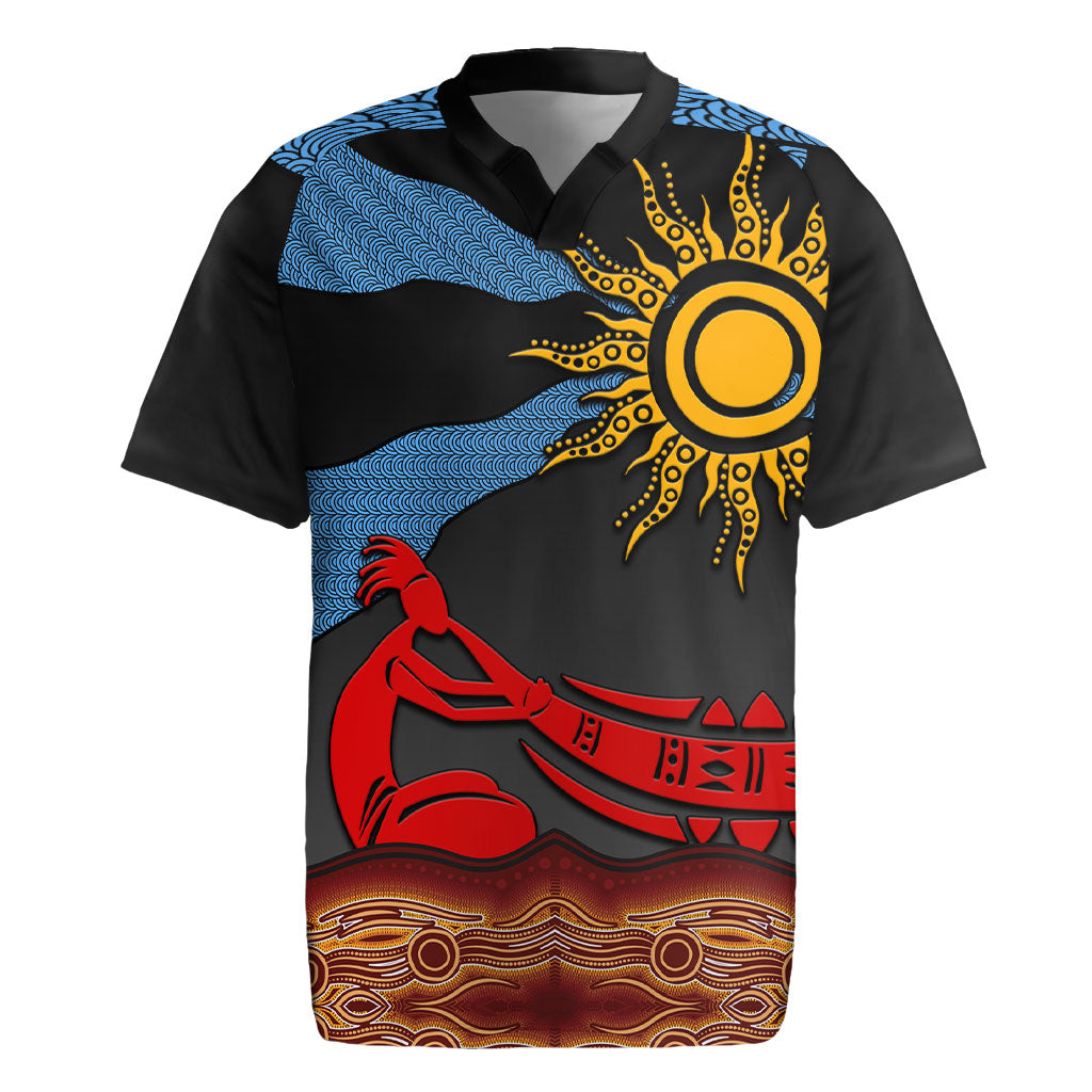 Didgeridoo Rugby Jersey Australian Aboriginal Sun Motif Indigenous Art