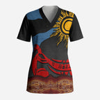 Didgeridoo Scrub Top Australian Aboriginal Sun Motif Indigenous Art