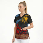Didgeridoo Scrub Top Australian Aboriginal Sun Motif Indigenous Art