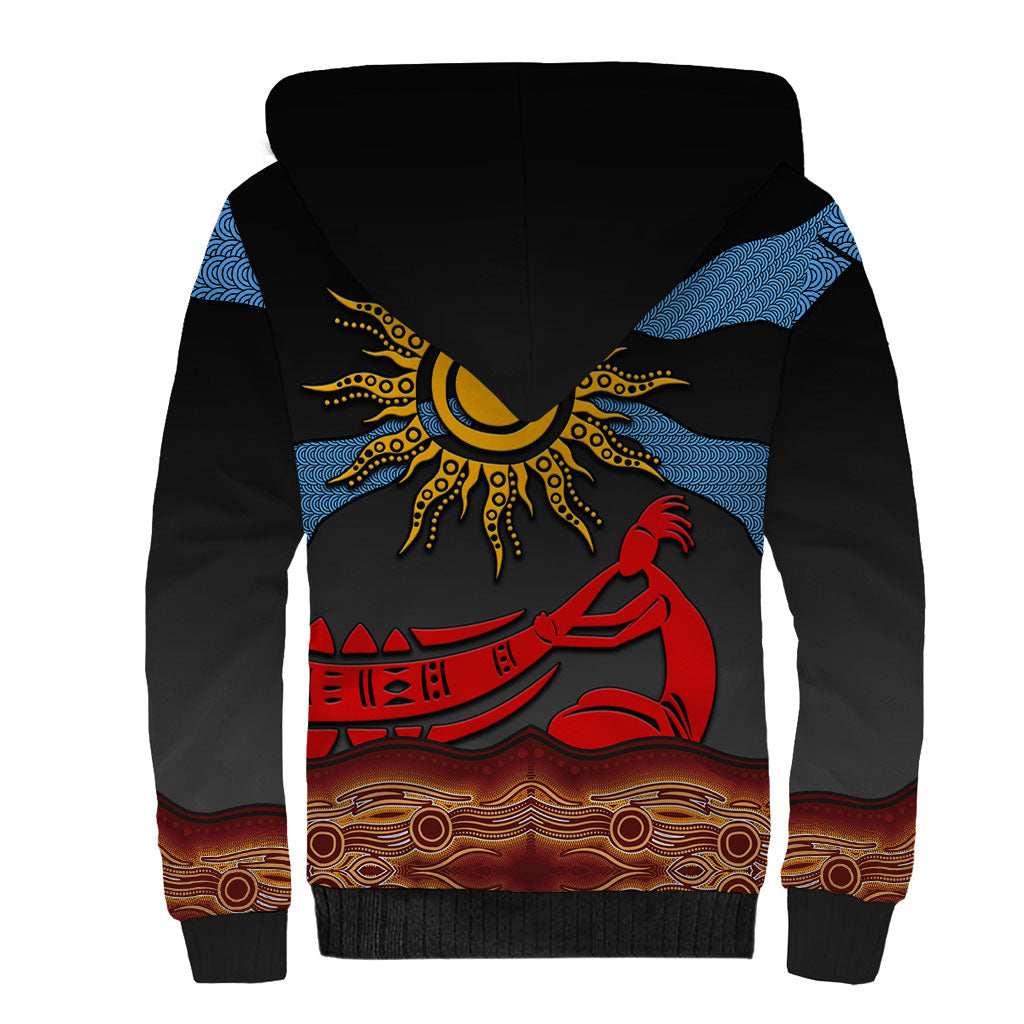 Didgeridoo Sherpa Hoodie Australian Aboriginal Sun Motif Indigenous Art