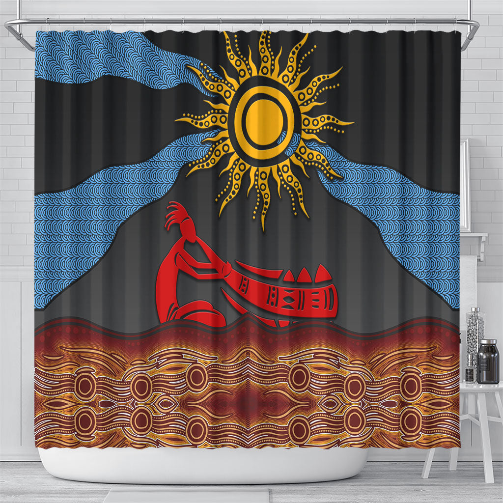 Didgeridoo Shower Curtain Australian Aboriginal Sun Motif Indigenous Art
