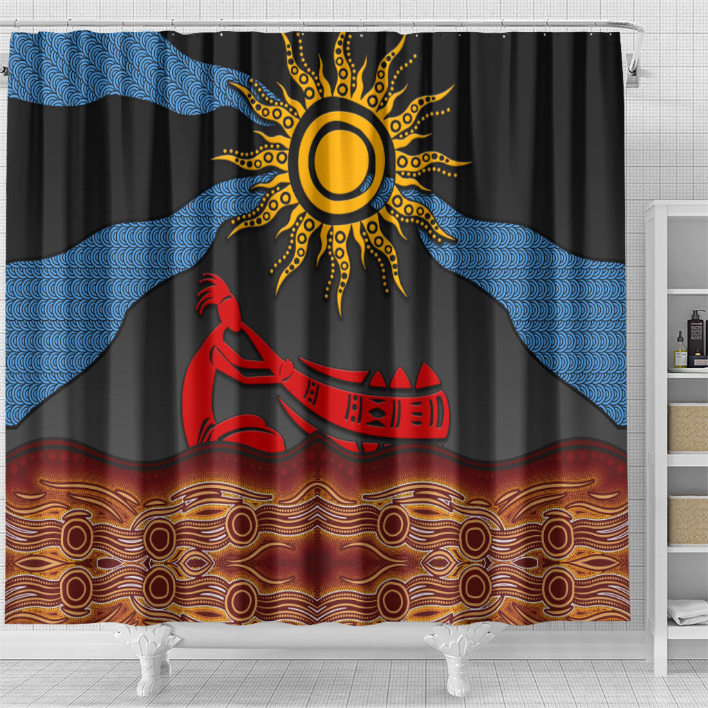 Didgeridoo Shower Curtain Australian Aboriginal Sun Motif Indigenous Art
