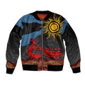 Didgeridoo Sleeve Zip Bomber Jacket Australian Aboriginal Sun Motif Indigenous Art