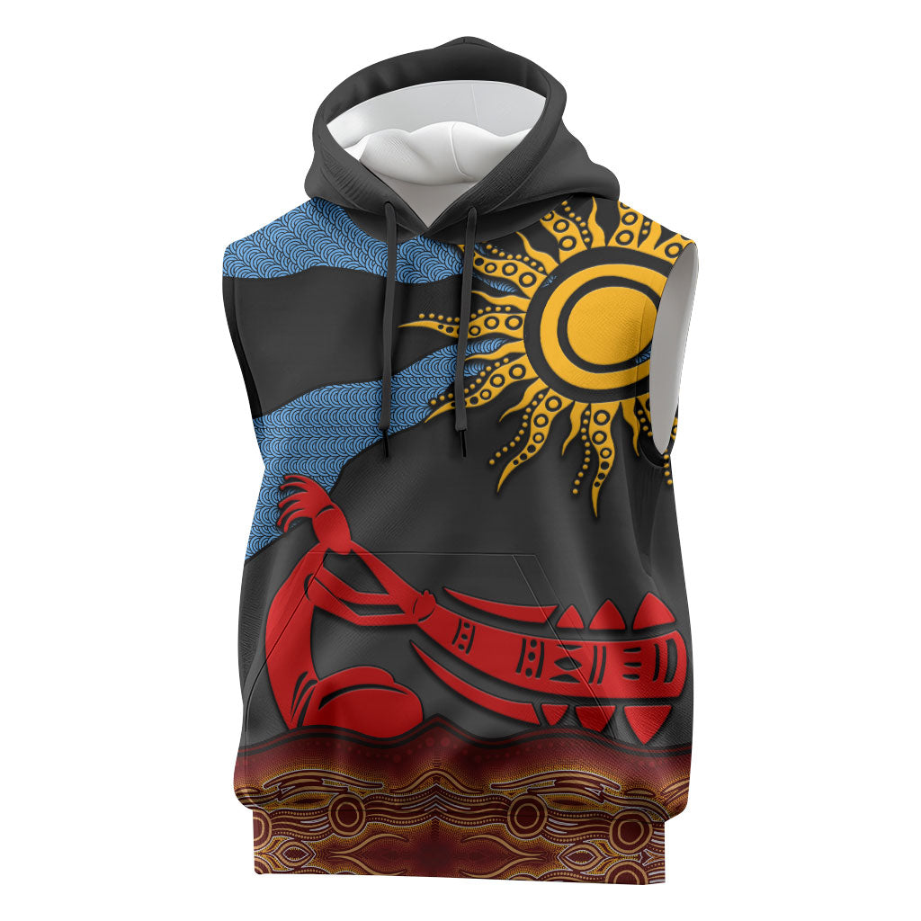 Didgeridoo Sleeveless Hoodie Australian Aboriginal Sun Motif Indigenous Art