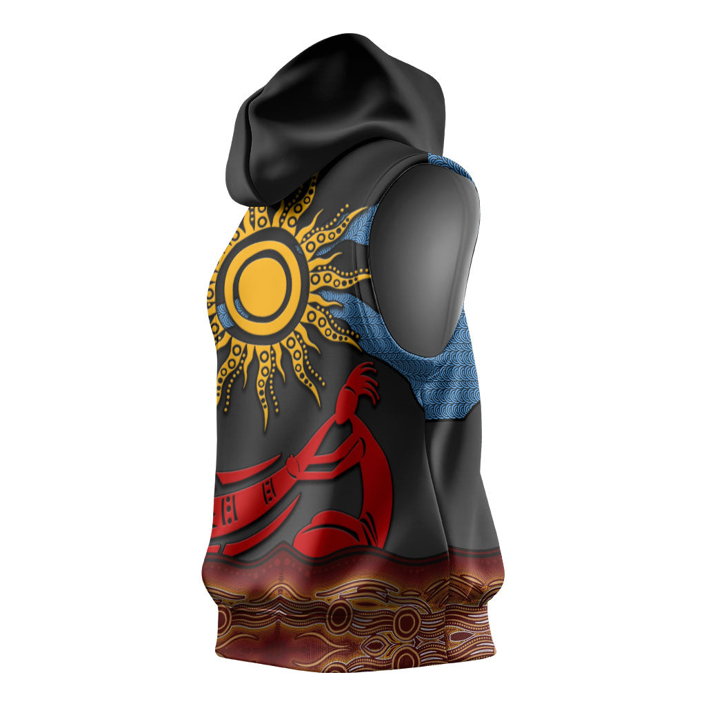 Didgeridoo Sleeveless Hoodie Australian Aboriginal Sun Motif Indigenous Art