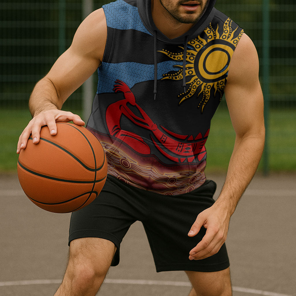 Didgeridoo Sleeveless Hoodie Australian Aboriginal Sun Motif Indigenous Art