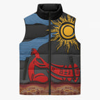 Didgeridoo Sleeveless Puffer Jacket Australian Aboriginal Sun Motif Indigenous Art