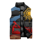 Didgeridoo Sleeveless Puffer Jacket Australian Aboriginal Sun Motif Indigenous Art
