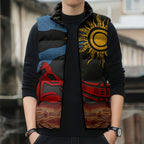 Didgeridoo Sleeveless Puffer Jacket Australian Aboriginal Sun Motif Indigenous Art