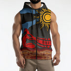 Didgeridoo Sleeveless Zip Hoodie Australian Aboriginal Sun Motif Indigenous Art