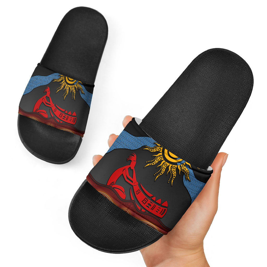 Didgeridoo Slide Sandals Australian Aboriginal Sun Motif Indigenous Art