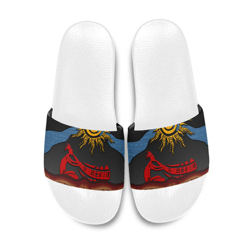 Didgeridoo Slide Sandals Australian Aboriginal Sun Motif Indigenous Art
