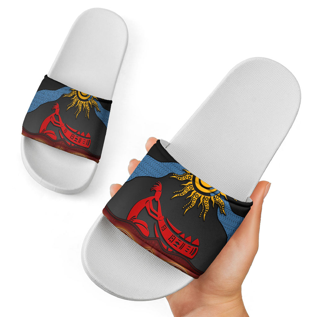 Didgeridoo Slide Sandals Australian Aboriginal Sun Motif Indigenous Art