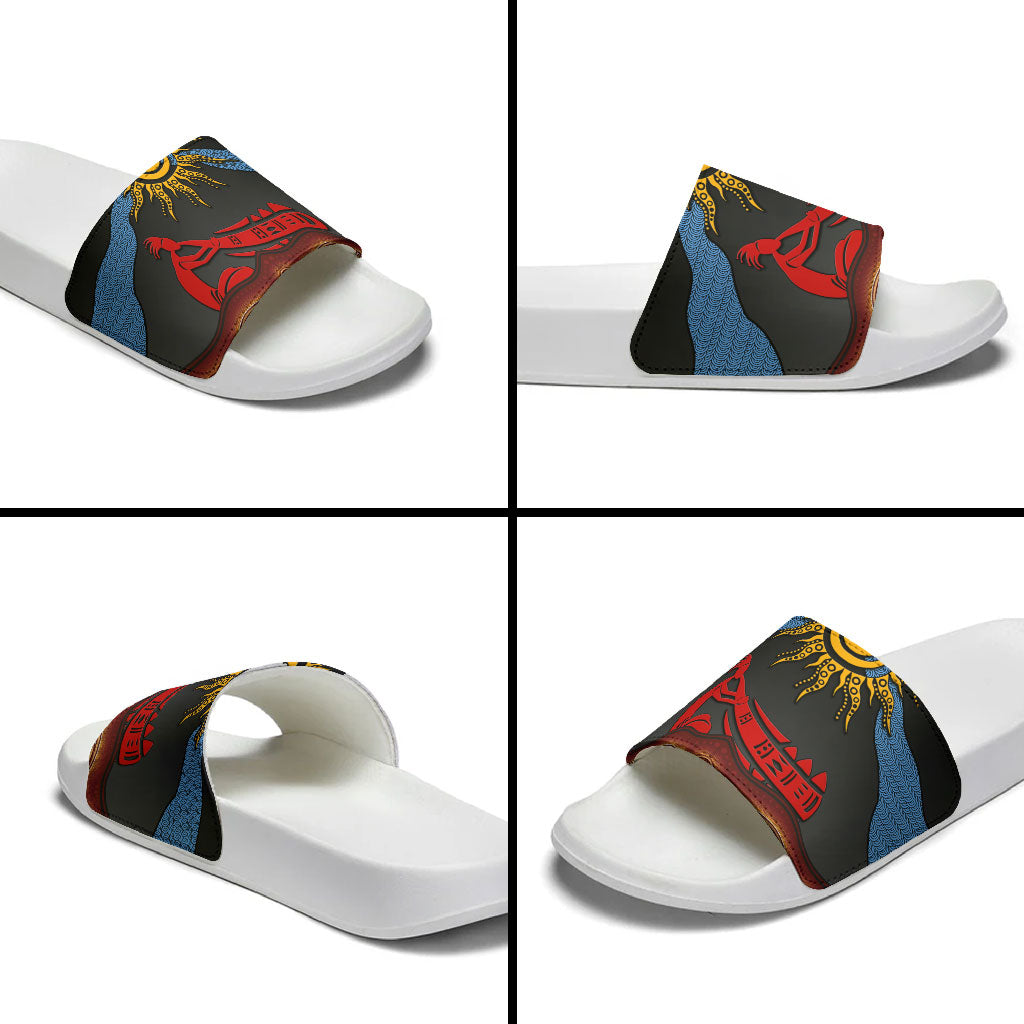 Didgeridoo Slide Sandals Australian Aboriginal Sun Motif Indigenous Art