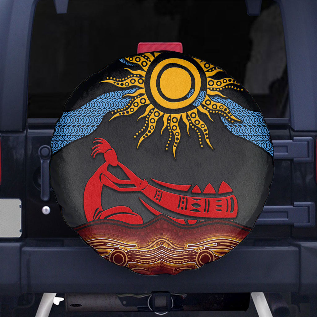 Didgeridoo Spare Tire Cover Australian Aboriginal Sun Motif Indigenous Art